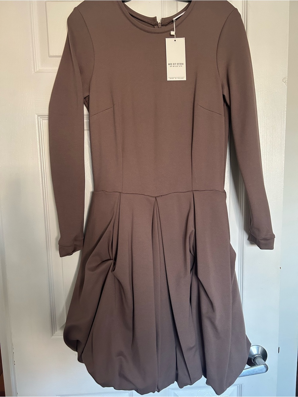 Long Sleeve Bubble Hem Dress in Mauve - Unknown Brand